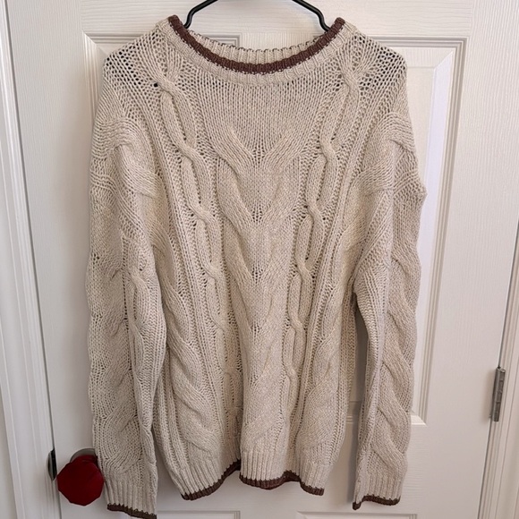 Cable Knit Cream Contrast Sweater - Picture 2 of 5